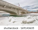 The 10th street bridge in Calgary crossing the icy Bow river.