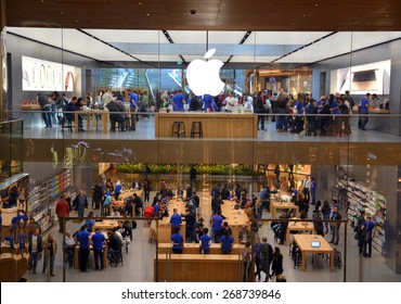 11 April 2015 - Istanbul, Turkey: People visiting the Apple Store Istanbul Zorlu Center for the release of new Macbook. Started pre-orders for the new MacBook products from the Internet