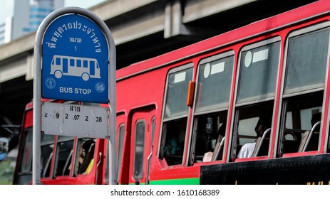 11 July 2019 : Bus Stop And Bus Of Bangkok Mass Transit Authority(BMTA) 