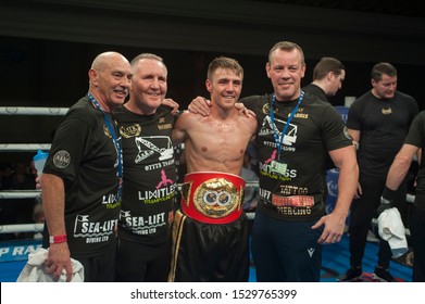 11 October, 2019 - Ulster Hall, Belfast, UK -  New IBF Inter-Continental Flyweight Champion Jay Harris And Team