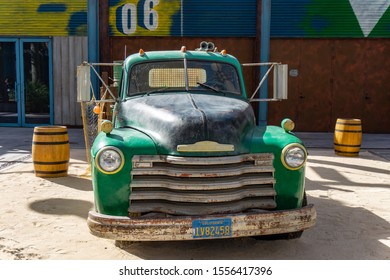 11.04.2018 - Dubai. UAE : Old Rusty Chevrolet Car On The La Mer Beach Club