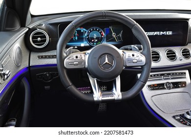 11.17.2021 Long Island, USA. Mercedes-Benz AMG E53. Interior, dashboard, screen, steeringweel.
				