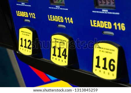 112 octane , 114 octane , or 116 octane. At the Gas station. High Octane gas fuel pump