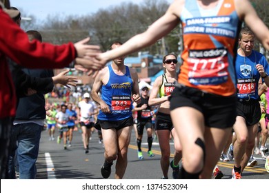 118th Boston Marathon Took Place In Boston, Massachusetts, On Monday, April 21 (Patriots' Day) 2014. Children Give High Five To Boston Marathon Runners