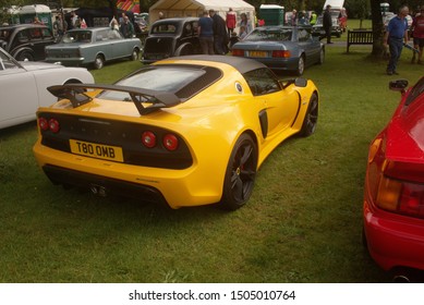 11th August 2019- A stylish Lotus Exige sports car, built in 2016, being displayed at a classic vehicle show in Gnoll Park, Neath, Port Talbot, Wales, UK.