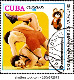 12 21 2019 Divnoe Stavropol Territory Russia Postage Stamp Cuba 1980 22nd Olympic Games - Moscow Wrestling Fight