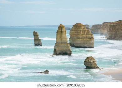 The 12 Apostles Scenic Tourist Destination Along The Great Ocean Road On The South Coast Of Victoria. Australian Road Trip.