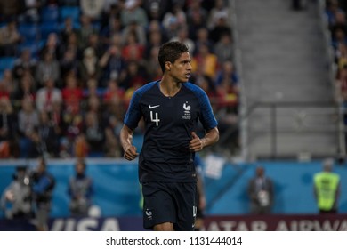 1/2 Final Football Match At World Cup 2018 France-Belgium. Saint-Petersburg Stadium, 10th Of July, 2018. French Defender Raphael Varane. 