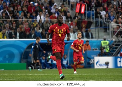 1/2 Final Football Match At World Cup 2018 France-Belgium. Saint-Petersburg Stadium, 10th Of July, 2018. Belgian Forward Romelu Lukaku. 