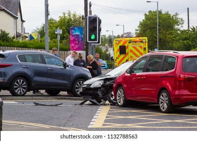 12 July 2018 A Multi Vehicle Road Traffic Accident At Ballyholme In Bangor County Down Northern Ireland With Two Ambulances In Attendance. No Details Of Injuries Sustained Are Available.