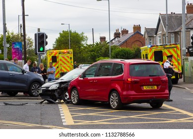 12 July 2018 A Multi Vehicle Road Traffic Accident At Ballyholme In Bangor County Down Northern Ireland With Two Ambulances In Attendance. No Details Of Injuries Sustained Are Available.