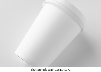 12 Oz. White Coffee Paper Cup Mockup With Lid.