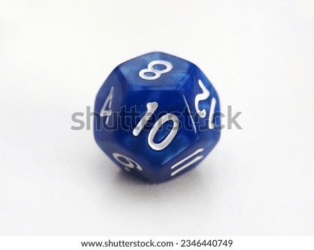 A 12 sided blue dice isolated on white. RPG dice. icosahedron D12 DND dice