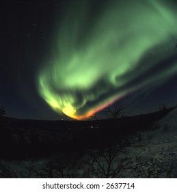 120 format slide scan Colorful Aurora Borealis (northern lights) display in the night sky near Fairbanks, Alaska