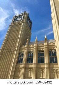 12.00 Clock Tower Castle And Blue Sky At Noon As Background