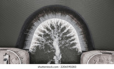 12.05.2022. Yaropolets. Russian Federation. Nice Little Dam. View From Above. Dark Water. Semicircular Waterfall. Stone Dam. Beautiful Nature.