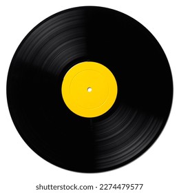 Un registro de vinilo LP de 12 pulgadas aislado en el fondo blanco con trazos de recorte
