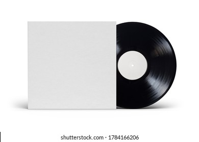 12-inch vinyl LP record in blank cardboard cover isolated on white background. Mock up template 
