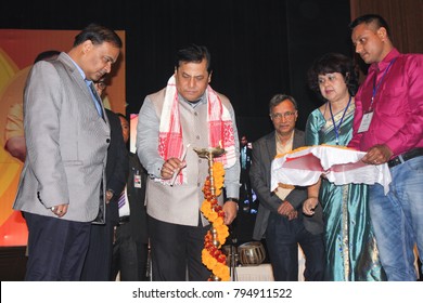 12th January 2018, Guwahati, Assam, India. Assam Chief Minister Sarbananda Sonowal And Education Minister Dr Himanta Biswa Sarma Innaugurating Scooter Giveaway Ceremony At GMC Auditorium. 