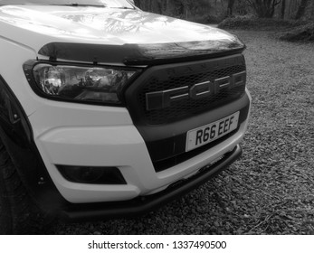 12th March 2019- A Ford Ranger Pickup Truck In A Public Parking Area At A Woodland Near Amroth, Pembrokeshire, Wales, UK.