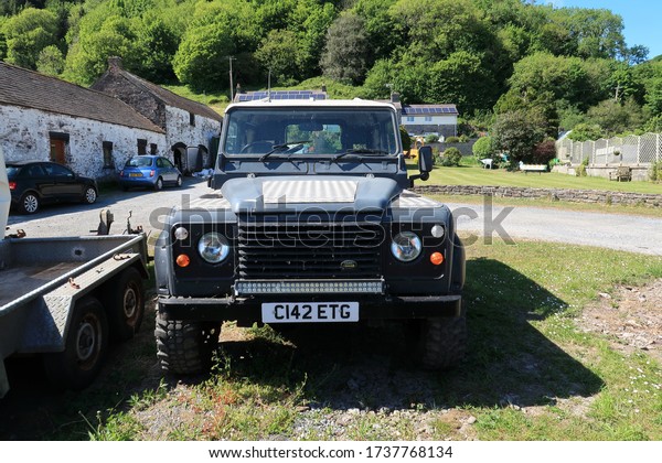 12th May\
2020- A classic Land Rover 90 4x4 truck parked on a farm at Brook\
near Pendine, Carmarthenshire, Wales,\
UK.