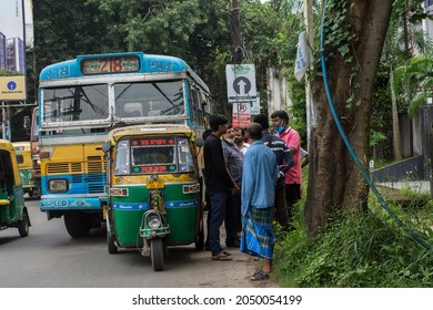 12th September, 2021, Kolkata, West Bengal, India: A private road bus and auto rikshaw crushed and few people urguing regarding that in Kolkata.