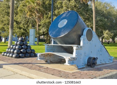 A 13 Inch Civil War Mortar On The Charleston Battery.