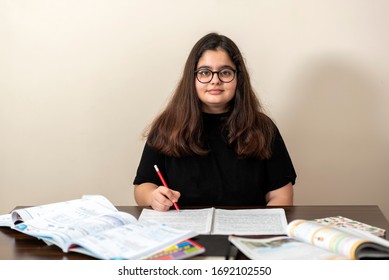 13 years old girl doing homework