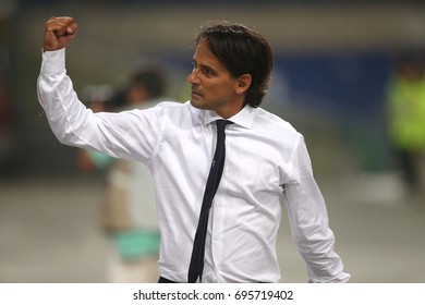 13.08.2017. Stadio Olimpico, Rome, Italy. Super Cup Tim Final Football. Juventus Vs Lazio. Simone Inzaghi Celebrates The Victory.