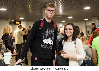 13.09.2017. RIGA,LATVIA. Davis Bertans with fans. National men basketball team of Latvia arrives from Eurobasket 2017 at Riga International Airport.