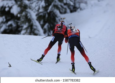13/12/2019, Hochfilzen, Austria. Biathlon World Cup IBU 2019 Hochfilzen. Men 10 km Sprint race, Johannes Thingens Boe (NOR), Tarjei Boe (NOR)