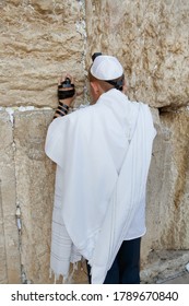 A 13-year-old Teenager Prays At The Western Wall. Bar Mitzvah Ritual