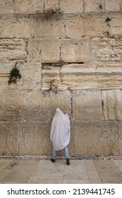 A 13-year-old Teenager Prays At The Western Wall. Bar Mitzvah Ritual