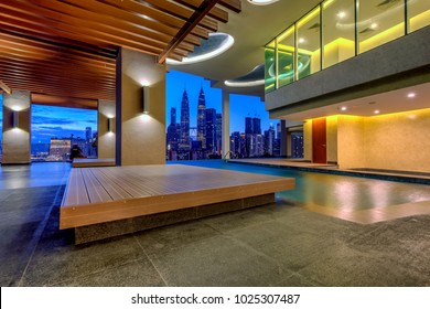 14 February 2018, Kuala Lumpur, Malaysia: Blue Hours with interior view from new spotage at Kuala Lumpur City Center with infinity pool