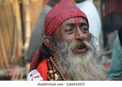 14 January 2018, Kolkata (india) : Portrait of sadhu or pilgrim who visit Gangasagar for holy bath on Makar Sankranti.