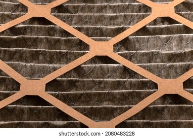 14 X 14 X 1 Size Dirty Home Air Filter Close Up That Needs To Be Replaced.