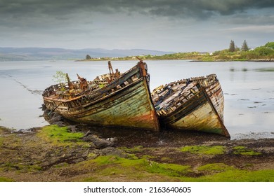 14.05.2022 Isle of Iona, Inner Hebrides, Scotland, Uk. Abandoned and derelicvt boats at Salen on the isle of Mull
