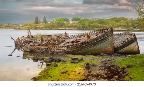 14.05.2022 Isle of Iona, Inner Hebrides, Scotland, Uk. Abandoned and derelicvt boats at Salen on the isle of Mull