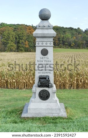 147th New York Infantry Memorial monument at the Gettysburg National Military Park, Pennsylvania.