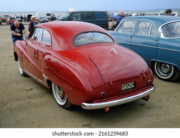 14th May 2022- A Modified 1953 Austin A40 Somerset, Two Door Saloon Car, Parked On Pendine Sands In Carmarthenshire, Wales, UK.