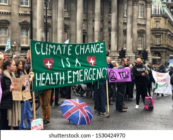 14th October 2019 - London, UK - The Extinction Rebellion Protesting Climate Change While Occupying Bank, London With A Sign Reading 