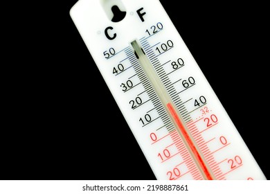 15 Celsius and almost 50 Fahrenheit degrees on a thermometer on black background