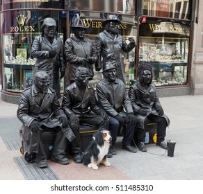 15 May 2016 In Grafton Street, Dublin. These Street Mime Artists Entertained A Large Crowd With Their Unusual Routine. It Is Quite A Feat  To Sit Still For So Long.