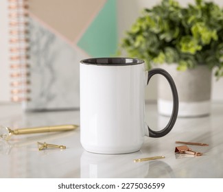  15 oz white ceramic coffee mug mockup, Empty mug mock up for design promotion.