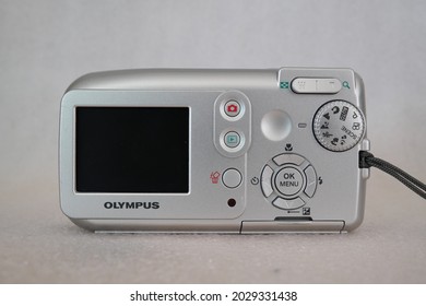 15th August 2021- The Rear Of A Classic Olympus Camedia D-545 Zoom Compact Digital Camera, Dating From 2005, Now In A Private Collection Near Laugharne, Carmarthenshire, Wales, UK.