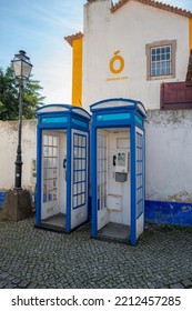 15th Dec 2021,Obidos,Portugal.View Of A Traditional Public Phone Booth At The Central Square Of Obidos, Portugal. 