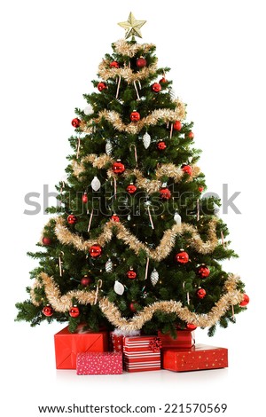 16 image series of an artificial Christmas Tree being put together, including gifts.