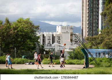 16 Jun 2020 - Hong Kong: Teenager Playing Basketball Outdoor, During COVID-19 Period