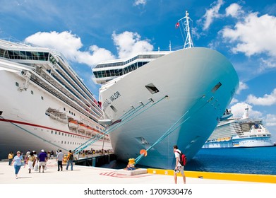 16/04/2011 - Caribbean Islands - Huge Cruise Liners In The Port With Blue Water Waiting For The Passengers To Come Aboard