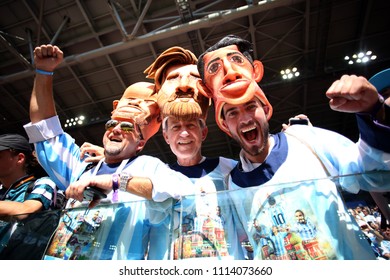 16.06.2018. Moscow, Russian:Argentine  fans on the stands  during the  match Fifa World Cup Russia 2018, Group D, football match between Argentina v Iceland in Spartak Stadium in Moscow.